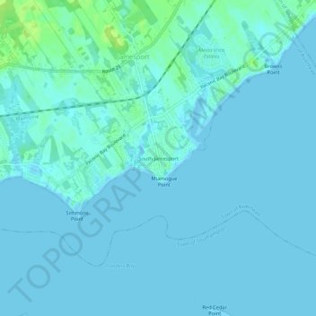 South Jamesport地形图、海拔、地势