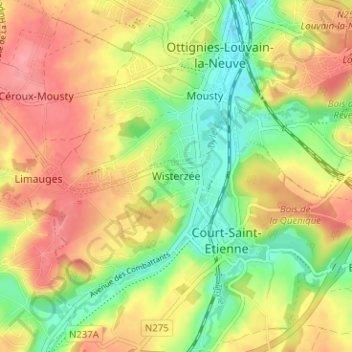 Wisterzée地形图、海拔、地势