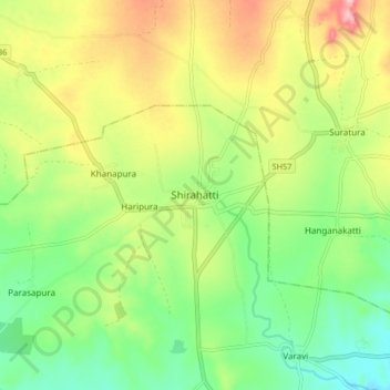 Shirahatti地形图、海拔、地势
