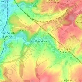 Beaurieux地形图、海拔、地势