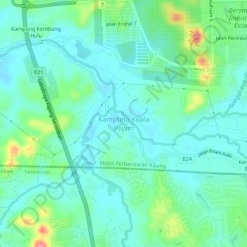 Kampung Kuala Pajam地形图、海拔、地势