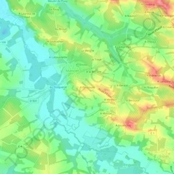 A Pouyouet地形图、海拔、地势