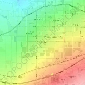 石河子镇地形图、海拔、地势