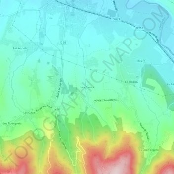 Les Bruzes地形图、海拔、地势