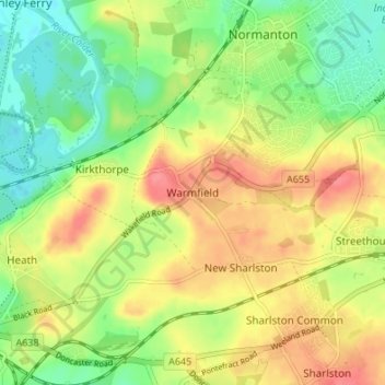 Warmfield地形图、海拔、地势