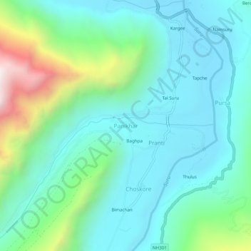 Panikhar地形图、海拔、地势