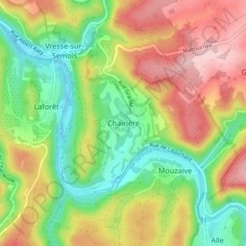 Chairière地形图、海拔、地势