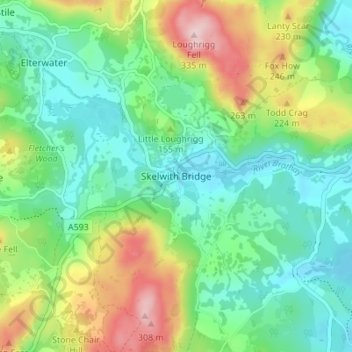 Skelwith Bridge地形图、海拔、地势