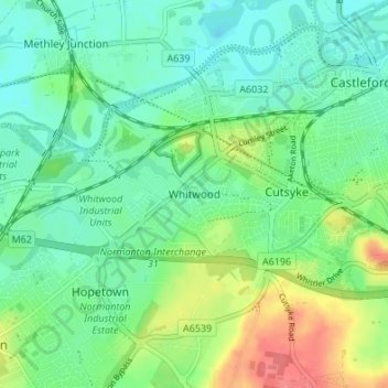 Whitwood地形图、海拔、地势