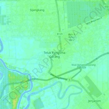 Teluk Panglima Garang地形图、海拔、地势