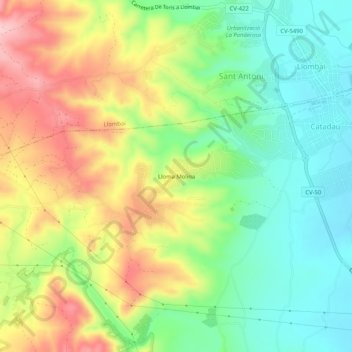 Lloma Molina地形图、海拔、地势