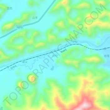 山谷地形图、海拔、地势
