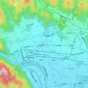 嵯峨広沢御所ノ内町地形图、海拔、地势