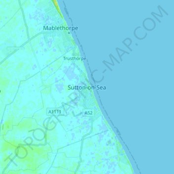 Sutton-on-Sea地形图、海拔、地势
