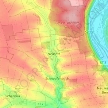 Neusetz地形图、海拔、地势