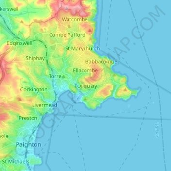 Torquay地形图、海拔、地势