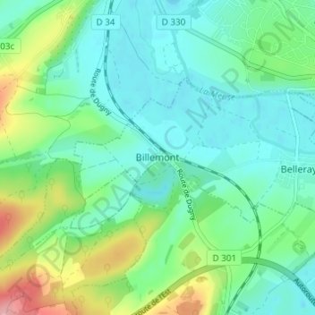 Billemont地形图、海拔、地势