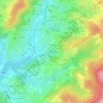 Le Saignard地形图、海拔、地势