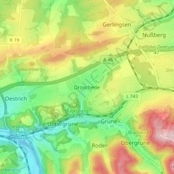 Dröschede地形图、海拔、地势