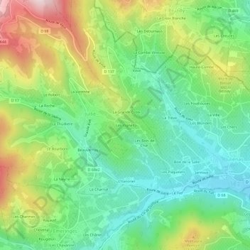 Les Vignes地形图、海拔、地势