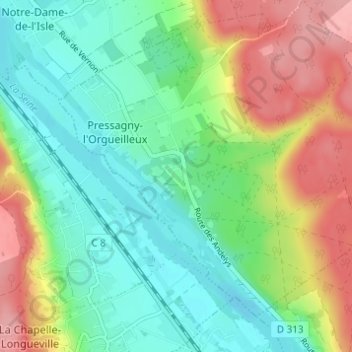 Le Chesnay地形图、海拔、地势
