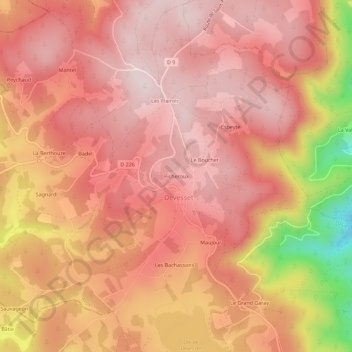 Picheroux地形图、海拔、地势