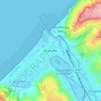 Deauville地形图、海拔、地势
