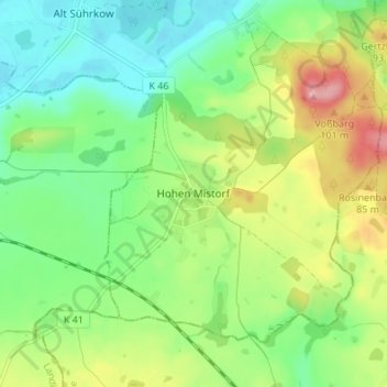 Hohen Mistorf地形图、海拔、地势