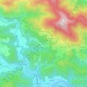 Arlix地形图、海拔、地势
