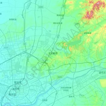 沈北新区地形图、海拔、地势