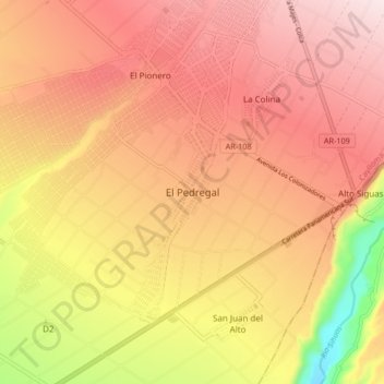 El Pedregal地形图、海拔、地势