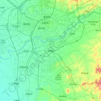 浑南区地形图、海拔、地势