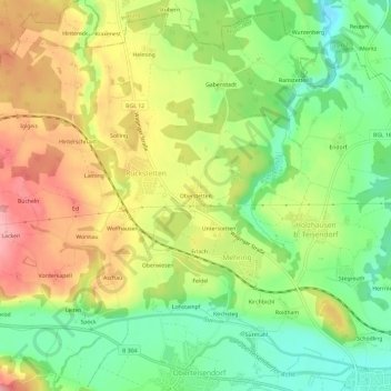 Oberstetten地形图、海拔、地势