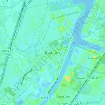 Doornzele地形图、海拔、地势