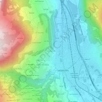 Les Paccots地形图、海拔、地势