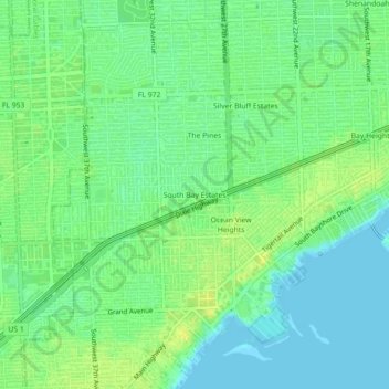 South Bay Estates地形图、海拔、地势