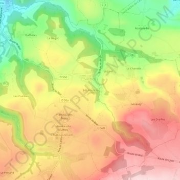 Les Routes地形图、海拔、地势