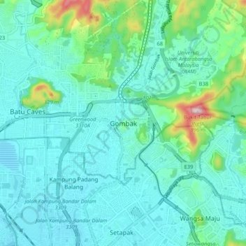 Gombak地形图、海拔、地势