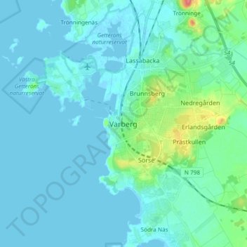 Varberg地形图、海拔、地势