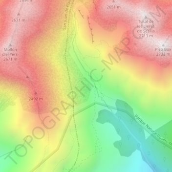 Vall de Barbaricia地形图、海拔、地势