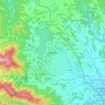 Banyoles地形图、海拔、地势