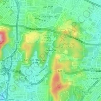 Palimbayan地形图、海拔、地势