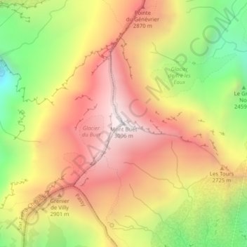 Mont Buet地形图、海拔、地势