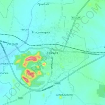 Koppala地形图、海拔、地势