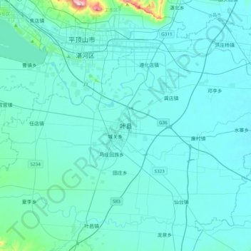 叶县地形图、海拔、地势