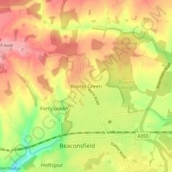 Knotty Green地形图、海拔、地势