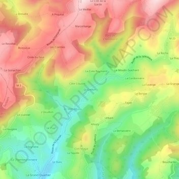 Le Grelon地形图、海拔、地势