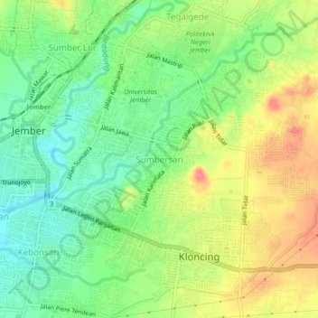 Sumbersari地形图、海拔、地势