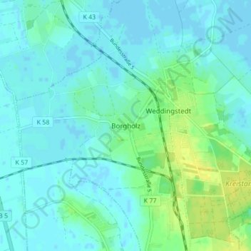 Borgholz地形图、海拔、地势