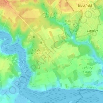Exbury地形图、海拔、地势